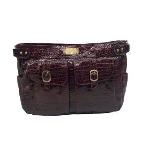 Kelly Moore Cranberry Croc Embossed Patent Leather Classic Camera Bag